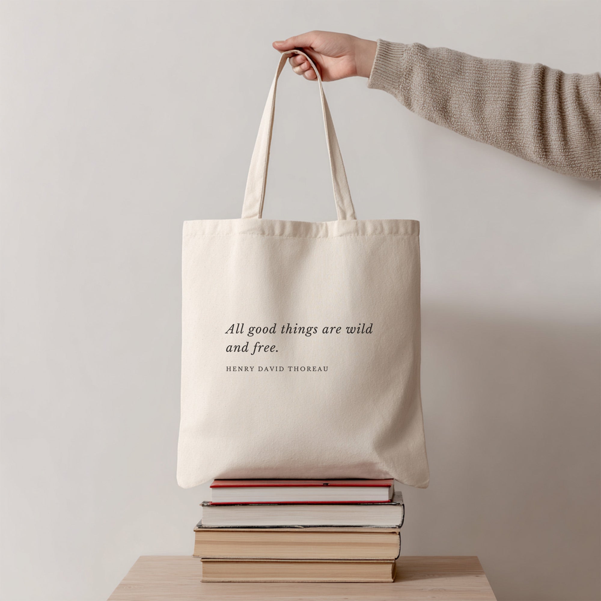 Henry David Thoreau Quote Tote Bag Natural | "All good things are wild and free." - Eco-Conscious Cotton Bag